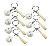 LOPUNER 7Pcs Mini Baseball Keyrings with Wooden Bat for Backpack and Car Key Decor Sports Souvenir Favors Novelty Gifts for Baseball Fans