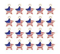 LOPUNER American Flag Pendant Charms DIY Charm Pendants Alloy Star Pentagram 20pcs for Independence Day Accessories Necklace Bracelet Making Scrapbooking Project