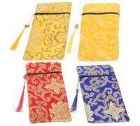LOPUNER Brocade Dragon Pattern Embroidery Pouch Set of 4 with Zipper for Buddhist Scriptures and Office Storage, Suitable for Travel and Home Use