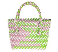 LOPUNER Chic PVC Woven Handheld Storage Basket for Picnic and Beach | Lightweight Reusable Tote, Rustic Style for Flowers and Other Items, Easy to Move, Pale Green