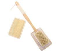 LOPUNER Long Handle Bath Brush Set with Natural Loofah Sponge and Wooden Bristle for Gentle Skin Protection and Easy Control, for Shower and Body Exfoliation