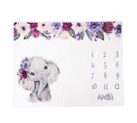 LOPUNER Lovely Monthly Blanket for Newborn Photography Backdrop with Elephant Pattern, Soft Flannel Material and Elastic Feature, for Shower and Baptism Photo Sessions