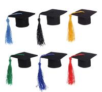 LOPUNER Mini Doctoral Wine Bottle Cap Covers Doctoral Bottle Cover 6pcs with Tassel Design Non-woven Fabric Graduation Period Party Decorations