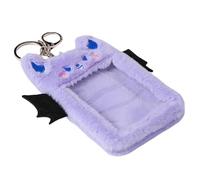 LOPUNER Plush Demon Wings Card Holder Keychain Soft Card Sleeve with Postcard Display for Students Cute Badge Insert Accessory