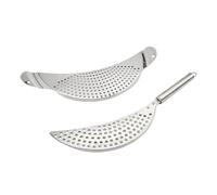 LOPUNER Pot Strainer for Draining Vegetables Moon Shaped 2pcs Stainless Steel with Double Handle, Lightweight Kitchen Strainers and Fruits, Sturdy Silver Half Moon Design
