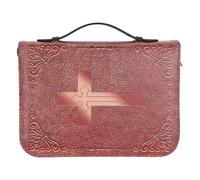 LOPUNER PU Leather Bible Case - Brown Vintage Bible Cover Case with Zipper & Handle - Verse Print Book Carrier Pouch for Travel Study