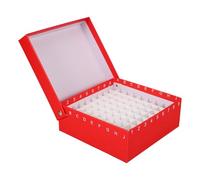 LOPUNER Red Cardboard Freezer Box with Flip Top Lid, 81 Compartment Tube Storage Rack for Vials, Convenient Access and Maintain Freshness, for Freezer Lab Organiser and Sample Storage