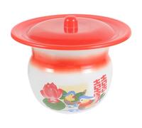 LOPUNER Retro Enamel Urine Pot with Lid, Vintage Red Chamber Pot for Bedside Night Use, Decorative Spittoon Potty and Travel