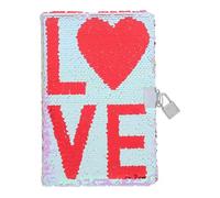LOPUNER Sequin Notebook with Lock - Reversible Glitter Journal for Girls - LOVE Pattern Diary A5 Metal Glitter Notepad for Office School Writing Drawing