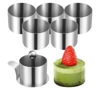 LOPUNER Stainless Steel Round Cake Ring Mold Set 6pcs Small Mousse Dessert Baking Rings for Home Bakers with Pusher, Kitchen Cooking Molds for Tiramisu, Pudding, and Cake Making