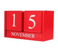 LOPUNER Wooden Perpetual Desk Calendar Blocks Small Standing Table Calendar Red Desktop for Home Office Decoration and Photography Prop