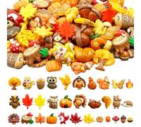 LOPURO Fall Resin Charms 64Pcs Thanksgiving Resin Flatback Charm Autumn Pumpkin Turkey Squirrel Owl Maple Leaf Acorn Cabochons Cute Embellishment Bulk for DIY Scrapbooking Jewelry Cell Phone Case