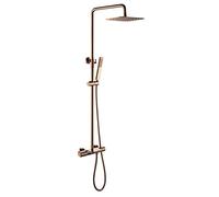 Lopus Set Rose Gold Thermostatic Wall Mounted Diverter Mixer Brass Bathroom Taps Set with 10 * 8 inch Rainfall Head and Handshower, Luxury System,C