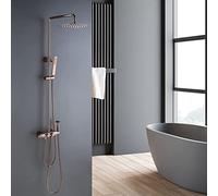 Lopus Set Rose Gold Thermostatic Wall Mounted Diverter Mixer Brass Bathroom Taps Set with 10 * 8 inch Rainfall Head and Handshower, Luxury System,C