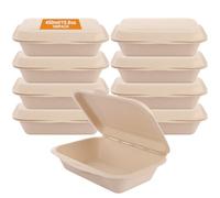 LOPYXBR 100PCS Bagasse Takeaway Containers 7x5 inch / 450ml Clamshell Takeaway Boxes Disposable Bagasse Take Away Food Boxes for or Hot or Cold Food