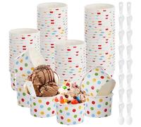 LOPYXBR 100PCS Paper Ice Cream Bowls 7oz/200ml Ice Cream Tubs with Spoon, Christmas Pudding Bowls Paper Dessert Cups, Party Bowl for Soup, Yogurt, Snack (Colorful Pots)