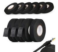 LOPYXBR 10PCS Wiring Loom Tape, 15m/49Ft Fabric Repair Tape, Self Adhesive Black Electrical Tape, Black Felt Tape Cloth Tape for Car, Motorcycle, Electrical, Vehicles Cable Fixed(19mmx 15m)