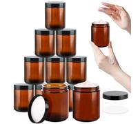 LOPYXBR 12 Pack 250 ml Amber Glass Jars 8 oz Empty Cosmetic Containers, Travel Pots with Labels, Small Brown Glass Jars with Lids for Face Cream,Slime, Beauty Products,Cosmetic,Lotion,Powders