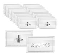 LOPYXBR 200PCS Name Badges with Clip and Pin, 90 x 55mm Professional Name Badge Holders for Work, Clear Plastic Card Holder with Crocodile Clip, Horizontal ID Card Holder for Company, Office