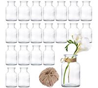 LOPYXBR 20PCS Small Vases for Flowers 10.5CM High Clear Glass Bud Vase, Small Vase for Table Decoration, 125ML Glass Vases Smaller with Jute Twine for Centerpieces, Wedding, Home