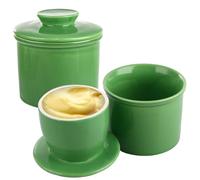 LOPYXBR 2Packs Butter Crock Green, 10.5x9CM Ceramic Butter Bell Green Dish with Lid, Dishwasher Safe Butters Keeper with Water Line for Fresh Spreadable Butters