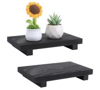 LOPYXBR 2PCS Black Wooden Riser Tray 23x15x3.8cm Soap Dispenser Tray Wood Display Stand Kitchen, Small Wooden Trays with Legs, Wood Riser Stand for Spice Bottles Candles Jewelry Soap Decor(Black)