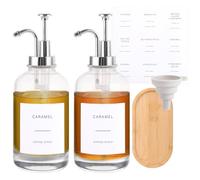 LOPYXBR 2PCS Coffee Syrup Dispenser 500ml/ 16.9oz, Glass Syrup Dispenser with Pump Silver, 500ml Syrup Dispensers Bottle with Labels and Funnel&Tray for Home, Kitchen Coffee Bar Accessories(Silver)