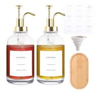 LOPYXBR 2PCS Coffee Syrup Dispenser 500ml/ 16.9oz, Golden Syrup Dispenser with Pump, 500ml Syrup Dispensers Bottle with Labels and Funnel&Tray for Home, Kitchen Coffee Bar Accessories(Gold)