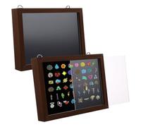 LOPYXBR 2PCS Pin Badge Display Case, 20×15×3cm Badge Collection Medal Display Frame with Sliding Acrylic Clear Covers, Dark Walnut Pin Box for Collecting Pins Badges Medals Jewelries Earrings