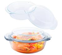 LOPYXBR 2pcs Small Casserole Dish with Lid 0.7L Glass Oven Dish with Lid, Round Microwave Dishes with Lids Clear for Veggies Stews Meat Cookies Desserts, Oven Safe, Freezer Safe, Microwave