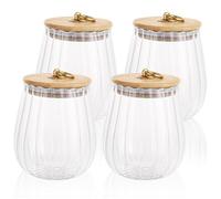LOPYXBR 4 Pcs Glass Storage Jars with Lids Airtight, 750 ml/26 oz Glass Containers with Bamboo Lids and Metal Handle, Petal Glasses Tea Coffee Sugar Canisters for Pasta Nuts Beans Candy Cookie