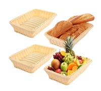 LOPYXBR 4PCS Wicker Bread Basket for Table 30x25x6.5cm Rectangular Fruit Baskets Yellow Poly Wicker Tray Food Baskets for Serving Fruit Vegetable, Home, Restaurant