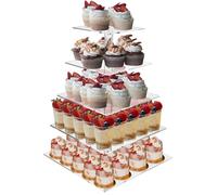 LOPYXBR 5 Tier Cupcake Stand Square, Acrylic Cake Stand 5 Tier, 4 Inch Height Acrylic Display Stand for Cake, Clear Dessert Pastry Tower, Cup Cake Stand for Wedding Birthday Bar Party Décor(Square)