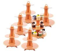 LOPYXBR 6PCS Pink Cardboard Cupcake Stand 3-Tier Round Cardboard Cake Stand Pink Cake Stands Disposable Afternoon Tea Stands for Dessert Birthday, Party, Wedding and Graduation