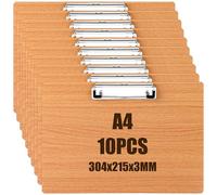 LOPYXBR Pack of 10 Clipboards A4 Horizontal, Writing Board Clipboards A4 Wooden Writing Board with Metal Clip and Concealed Hanging Hole, Clipboard A4 Wooden Clipboard for Office, School