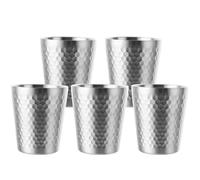 LOPYXBR Pack of 5 Stainless Steel Cups 300 ml Stainless Steel Cups, Double-Walled Stainless Steel Cups, Stackable Metal Cups without Handle, Silver Camping Mug for Home, Restaurant, Party, Outdoor