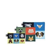 LOQI Zip Pocket Stephen Cheetham Recycled Dogs & Cats 3-Pack, Multi-Colour, Contemporary, Multicolored, Contemporary