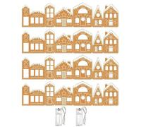 Loqifox DIY Foldable Christmas Village Gingerbread House Kit with LED Lights, Cardboard Gingerbread Houses Set for Holiday Decor, Folding Mini & Large Cutout Christmas Decorations (4pcs)