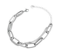 Loqimu Vintage Double Layer Chunky Bracelet Gold Titanium Steel Paper Clip Chain Link Bracelet for Women Teen Girls Fashionable Statement Wrist Jewelry, M, Titanium, no gemstone
