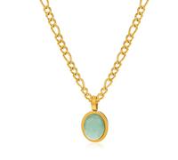 Loqimu Womens Figaro Chain Link Necklace with Oval Cat Eye Beads Pendant Gold Stainless Steel Gemstone Stone Necklace for Teen Simple Clavicle Jewelry Adjustable 45cm +8cm Extender