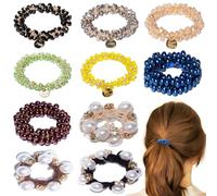 Loqpol 10PCS Pearl Hair Ties | Stretchy Elastic Scrunchies with Crystal Beads, Fancy Handmade Hair Bands, Ponytail Holders, Perfect Hair Accessories for Women and Girls.