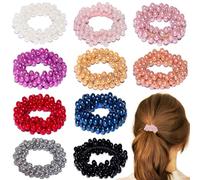 Loqpol 10PCS Pearl Hair Ties | Stretchy Elastic Scrunchies with Crystal Beads, Fancy Handmade Hair Bands, Ponytail Holders, Perfect Hair Accessories for Women and Girls.