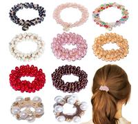 Loqpol 10PCS Pearl Hair Ties | Stretchy Elastic Scrunchies with Crystal Beads, Fancy Handmade Hair Bands, Ponytail Holders, Perfect Hair Accessories for Women and Girls.