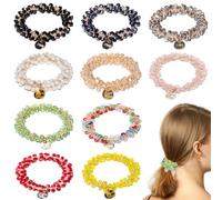 Loqpol 10PCS Pearl Hair Ties | Stretchy Elastic Scrunchies with Crystal Beads, Fancy Handmade Hair Bands, Ponytail Holders, Perfect Hair Accessories for Women and Girls.