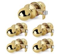 LOQRON 5 Pack Wholesale Ball Design Door Knob No Lock, Passage Round Shaped Non-Locking Doorknob for Hallway/Closet, Polished Brass Finish