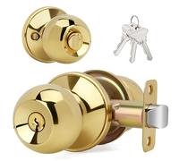 LOQRON Ball Design Door Knob with Keys and Lock, Keyed Entry Round Shaped Doorknob for Front/Entrance Doors, Polished Brass Finish
