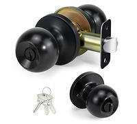 LOQRON Ball Door Knob Entry Function, Keyed Entry Door Knob with Lock, Round Ball Handle for Front Door Right and Left Side, Matte Black,1 Pack