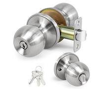 LOQRON Ball Door Knob Entry Function, Keyed Entry Door Knob with Lock, Round Ball Handle for Front Door Right and Left Side, Satin Nickel,1Pack