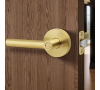 LOQRON Brushed Gold No Keys Privacy Door Handle, Round Design Keyless Heavy Duty Gold Interior Door Lever with Satin Brass Finish, Reversible for Left/Right Handed for Bedroom and Bathroom Door