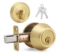 LOQRON Brushed Gold Round Design Single Cylinder Deadbolt with Keys, Exterior Keyed Dead Bolt Lock for Front Entrance Door Security, Satin Brass